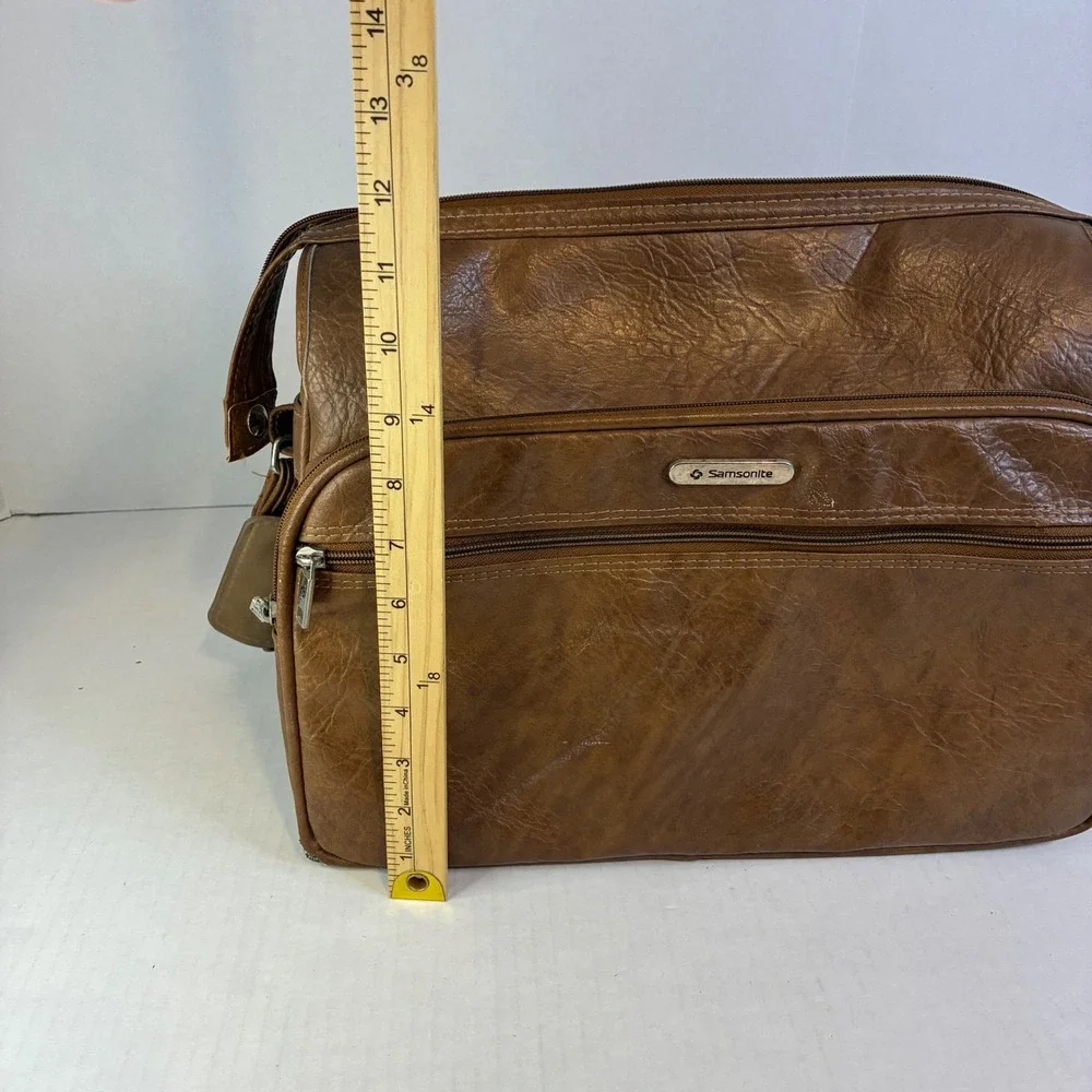 Samsonite Silhouette II Vintage Brown Faux Leather Messenger Bag Carry On Mens - Picture 5 of 16